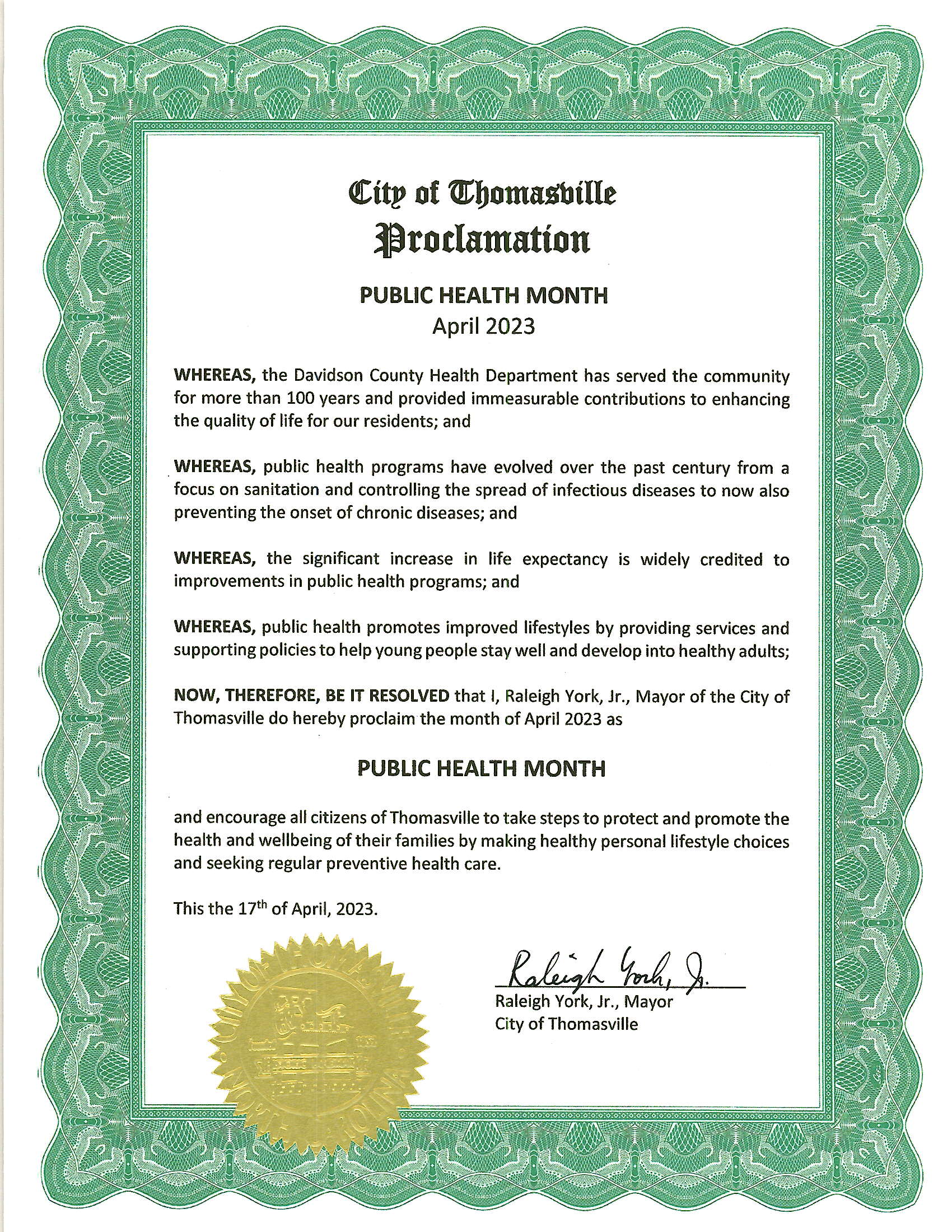 Proclamation - Public Health Month - April 2023